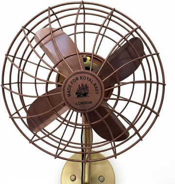 Royal Navy London Style Wall Fan, 14 Inch, Antique Copper and Brushed Brass Finish, Vintage Nautical Industrial