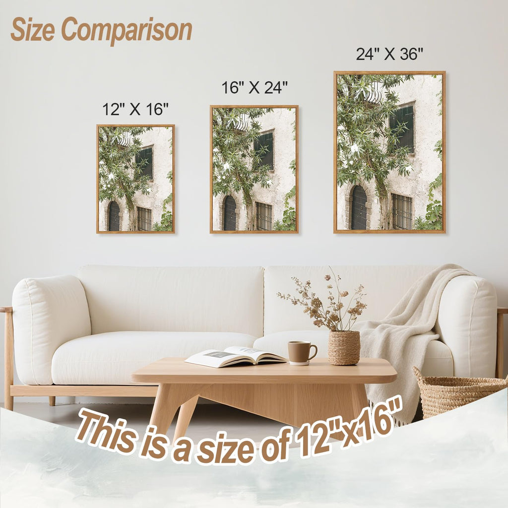 Vintage Italy City Landscape Framed Canvas Wall Set Of 3, Minimalist Country Wall Decor, Nature Green Olive Tree Wall