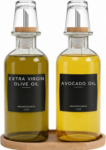 Glass Olive Oil Dispenser Bottle Oil and Vinegar Dispenser Set, Coffee Syrup Bottles - Minimalist Kitchen Decor - Set of 2