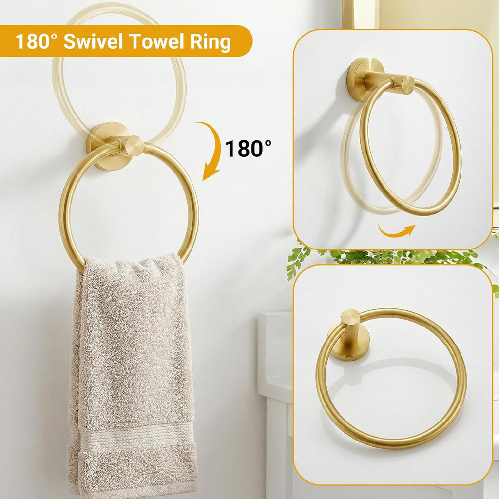 5 Piece Brushed Gold Bathroom Hardware Set, 24 Inch Bathroom Hardware Set Towel Racks , SUS304 Stainless Steel Wall