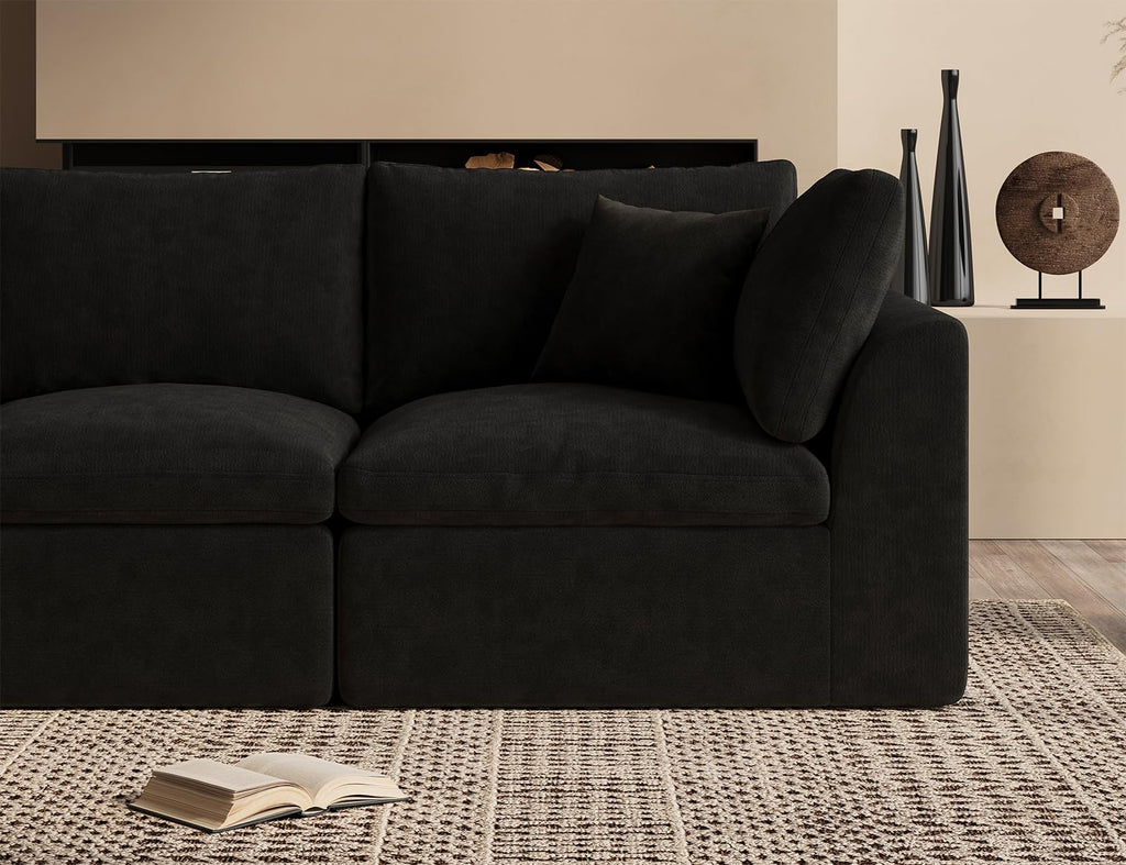 Oversized Sectional Couches, Cloud Boneless Couch, 7 Seater Large Modular Sectional Sofa, Black