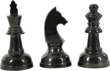 Aluminum Metal Chess Decorative Sculpture Home Decor Statues with Knight, Queen and King Accent Figurines - Set of 3