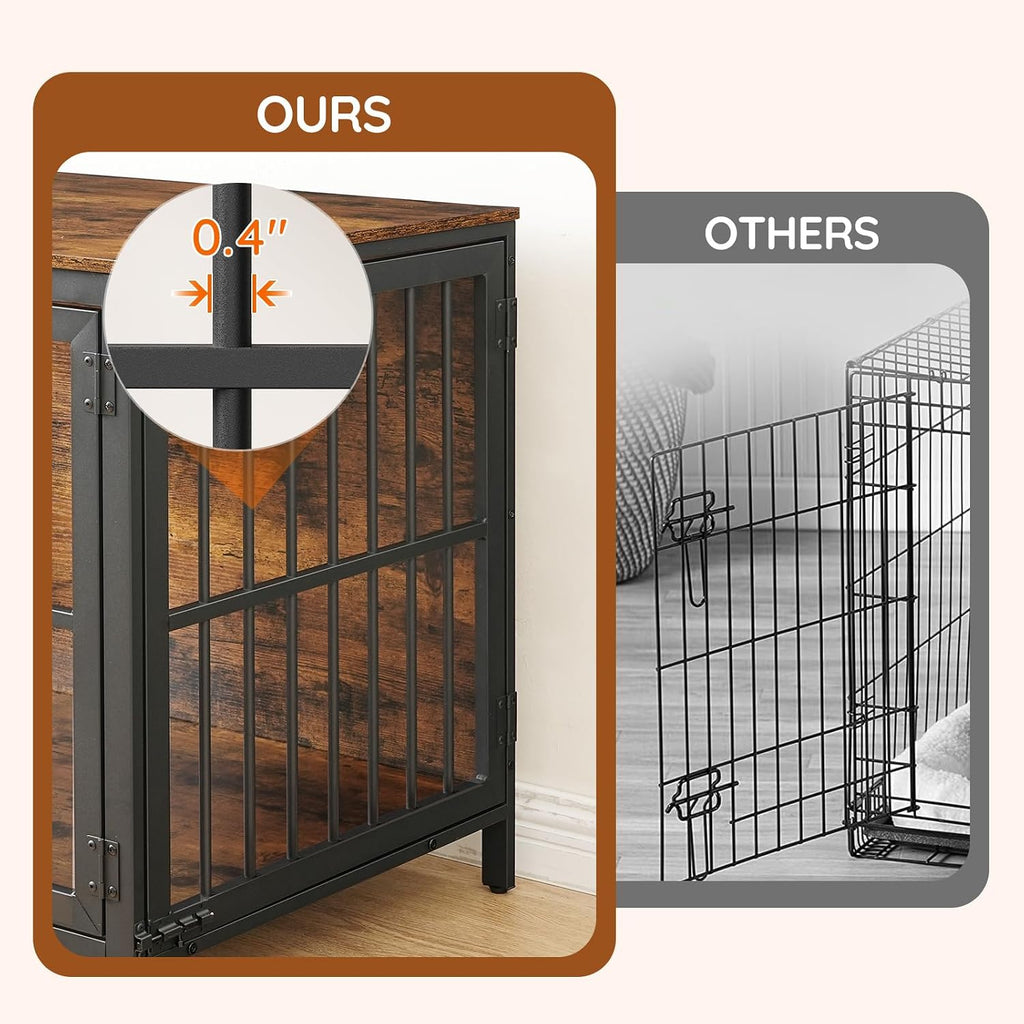 Heavy Duty Dog Crate Furniture, Wooden Indoor Kennel with 3 Doors, Chew Resistant Metal Cage for Medium