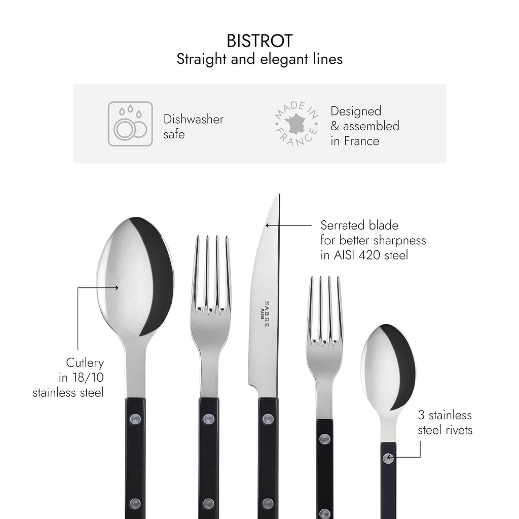 20-Piece Flatware Set for 4 - Bistrot Collection - Knife, Fork, Soup Spoon, Teaspoon & Dessert Fork - Stainless Steel