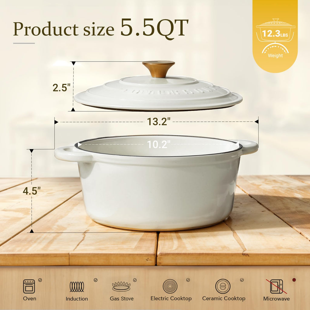 Enameled Cast Iron Dutch Oven - 5.5QT Pot with Lid Cookbook
