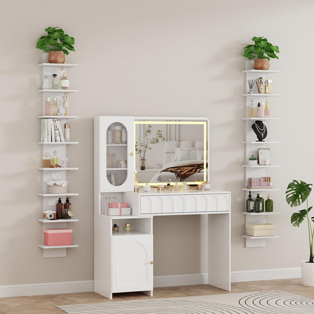 8 Tier Wall Shelf Unit, 63 Inch Floating Storage, 12 Inch Wide, White