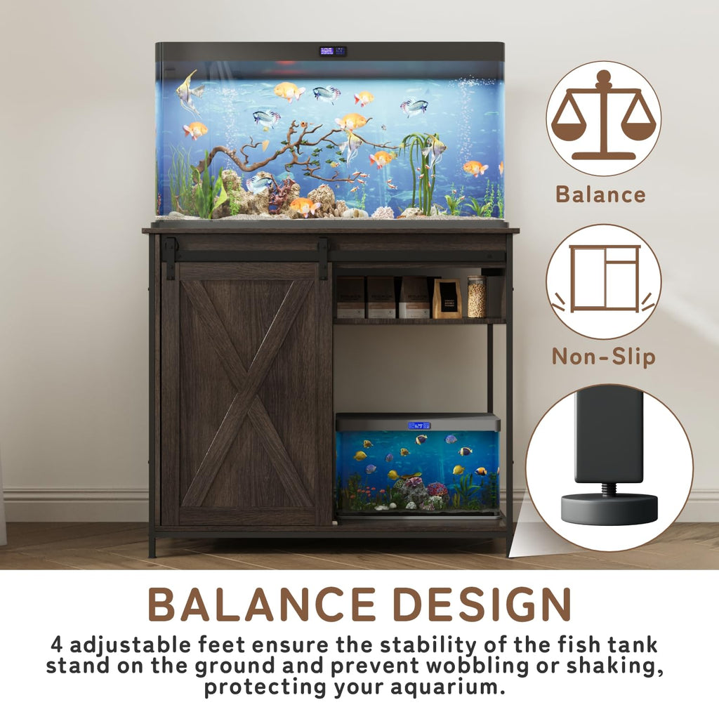 40-50 Gal Aquarium Stand with Cabinet Storage, Power Outlet, Brown