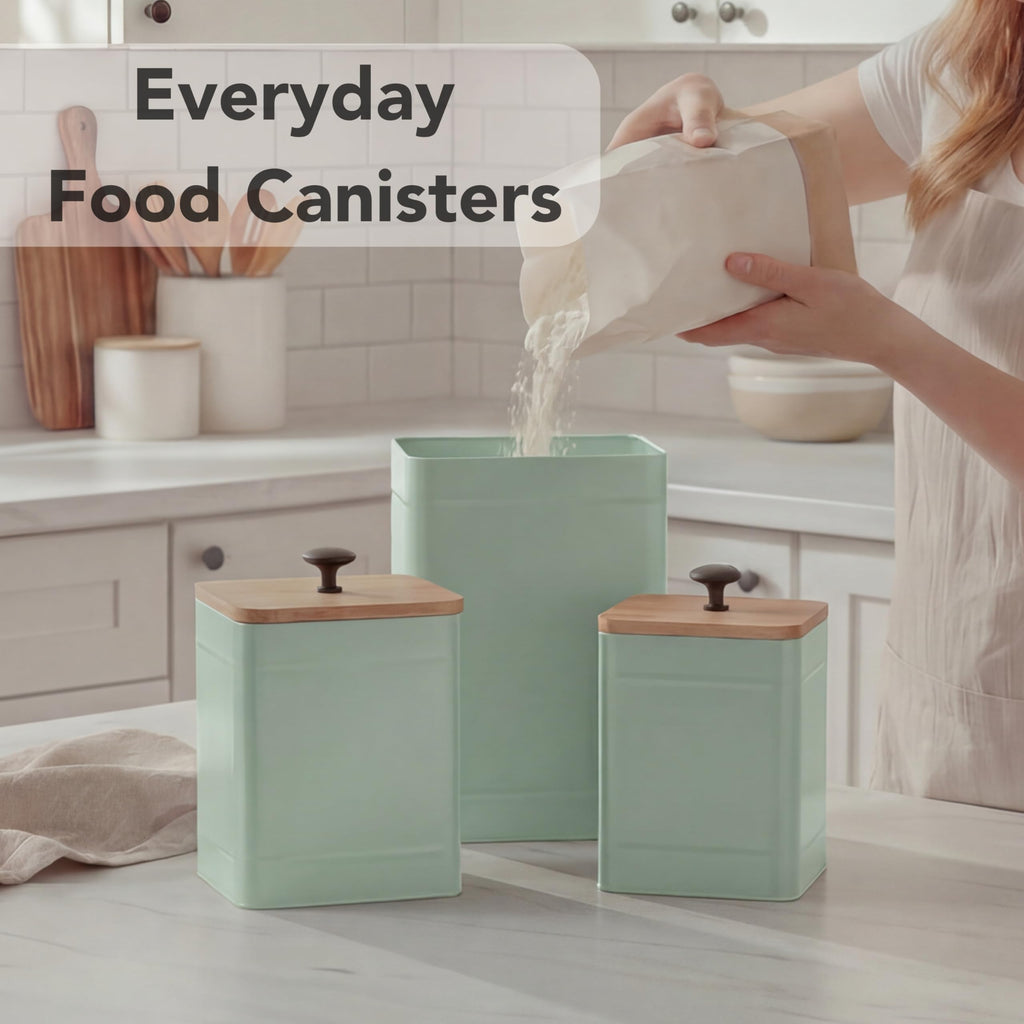 Kitchen Canisters for Countertop Set of 3, Airtight Canisters Sets Counter with Lid, Metal Farmhouse Food Storage