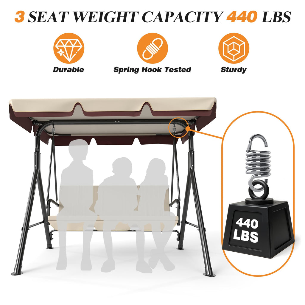 3-Seat Patio Swing Chair, Beige