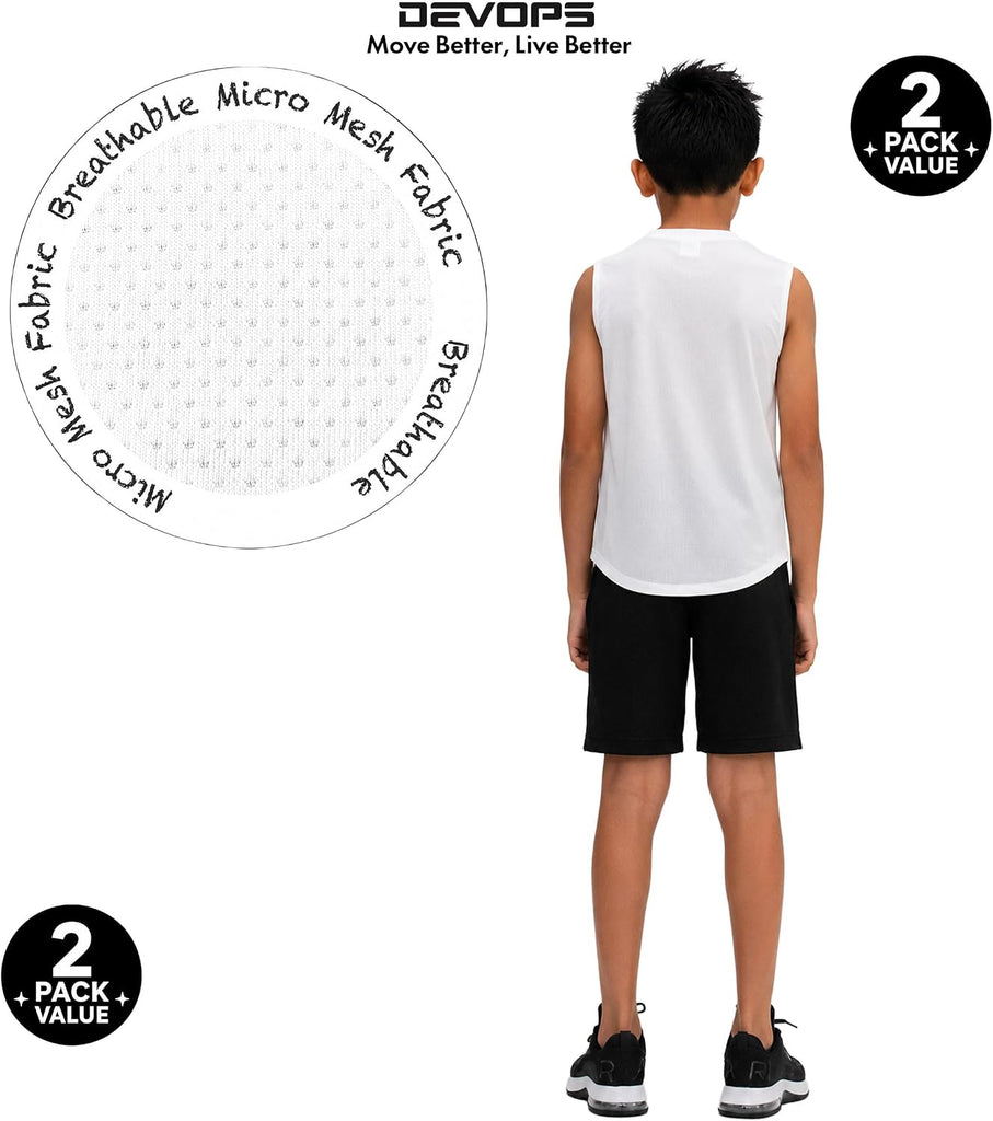 2 Pack Boys Athletic Tank Tops Breathable Mesh Sleeveless Shirts