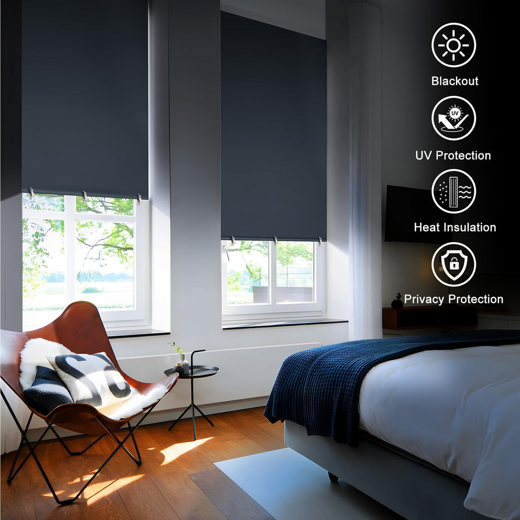 2Pack Blackout Roller Shades, No Drill Portable Grey