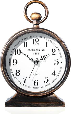 AYRELY 7-Inch Vintage Mantel Clock with Handle,Antique Metal Desk Clocks Battery Operated,Retro Table Clock for