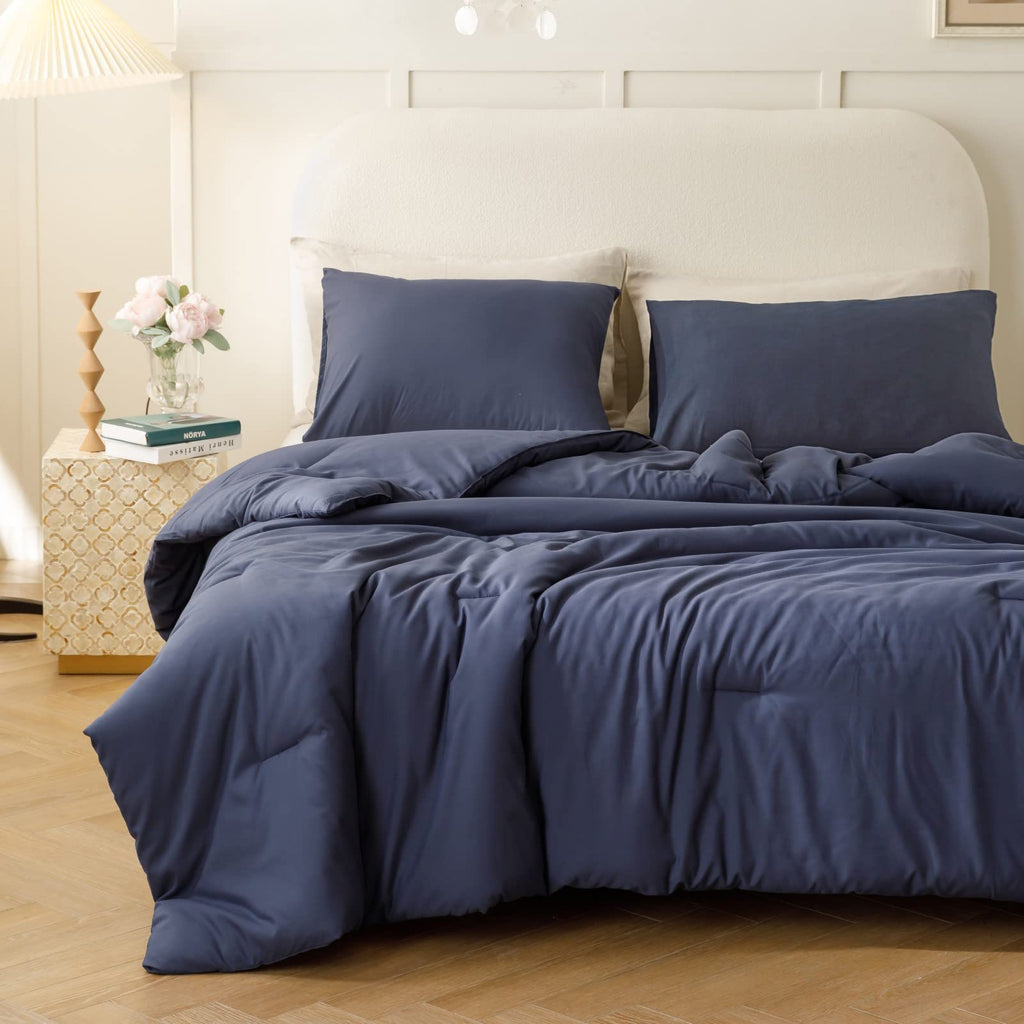 Comforter Set, Navy Blue, 3 Pieces Soft Bedding Quilt