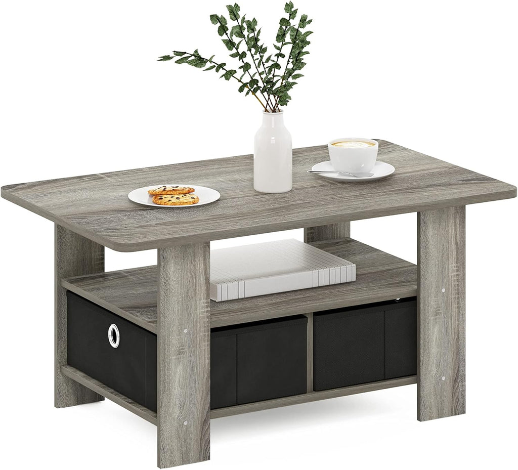 Andrey Coffee Table with Bin Drawer, French Oak Grey/Black