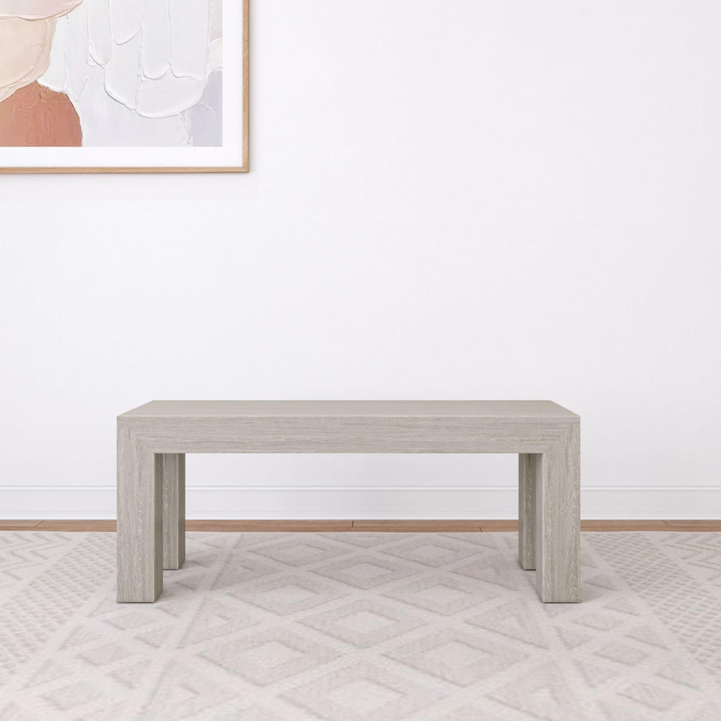 Modern Dining Bench, 49 Inch, Seashell Wirebrush
