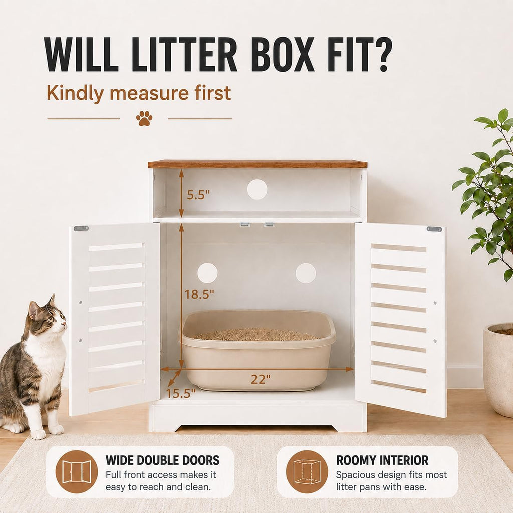 Cat Litter Box Enclosure, Odor Control Hidden Cabinet