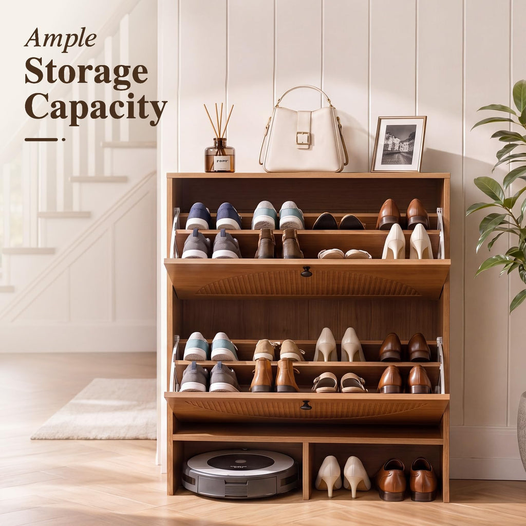 Shoe Cabinet with 2 Flip Drawers, Narrow Shoe Storage Cabinet