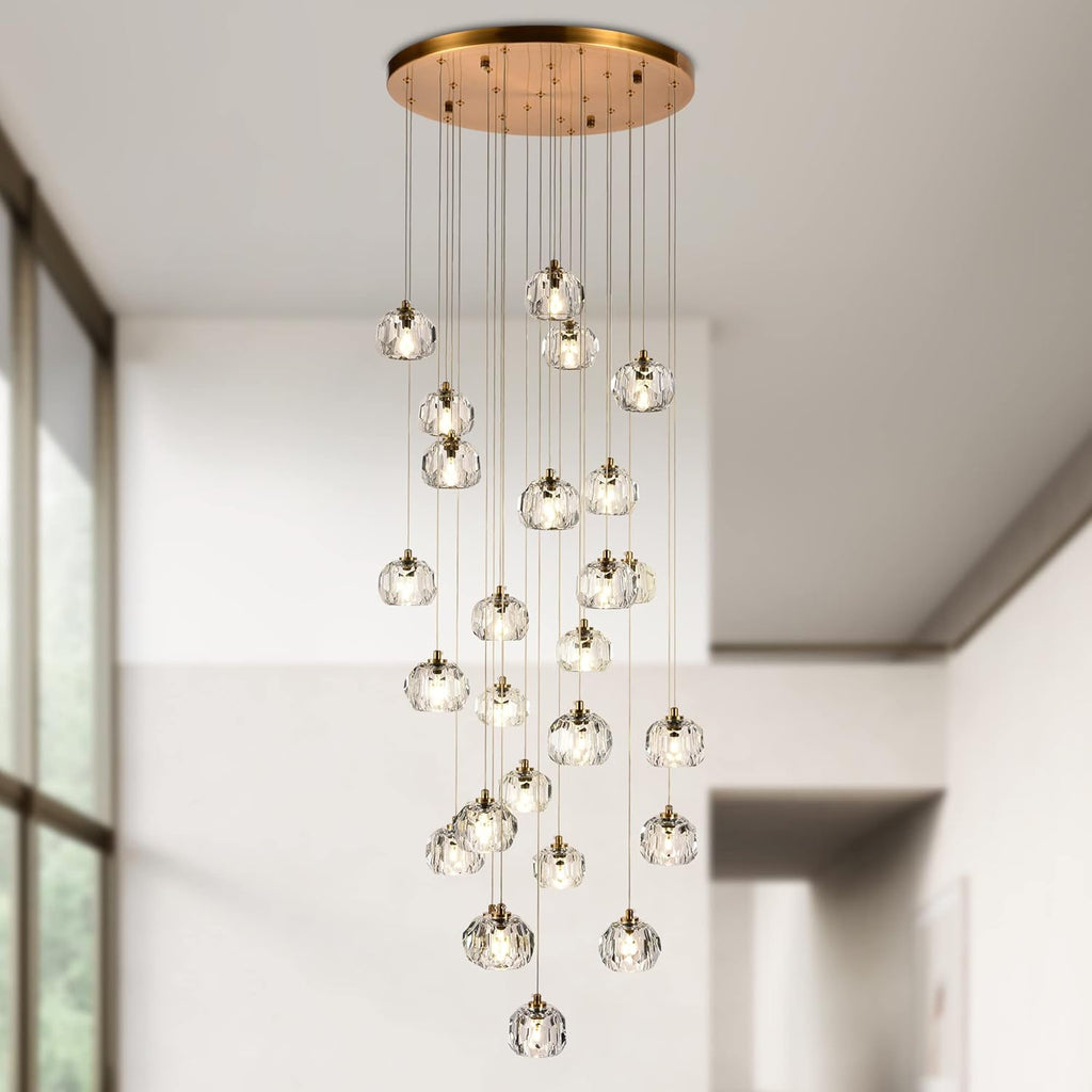 26-Light Crystal Chandeliers Long, 78W Staircase Raindrop Chandelier for High Ceiling Brass, Clear Crystal Pendants Large Ceiling Chandelier Lighting for Living Room Foyer A116-B0B6CN1HM9