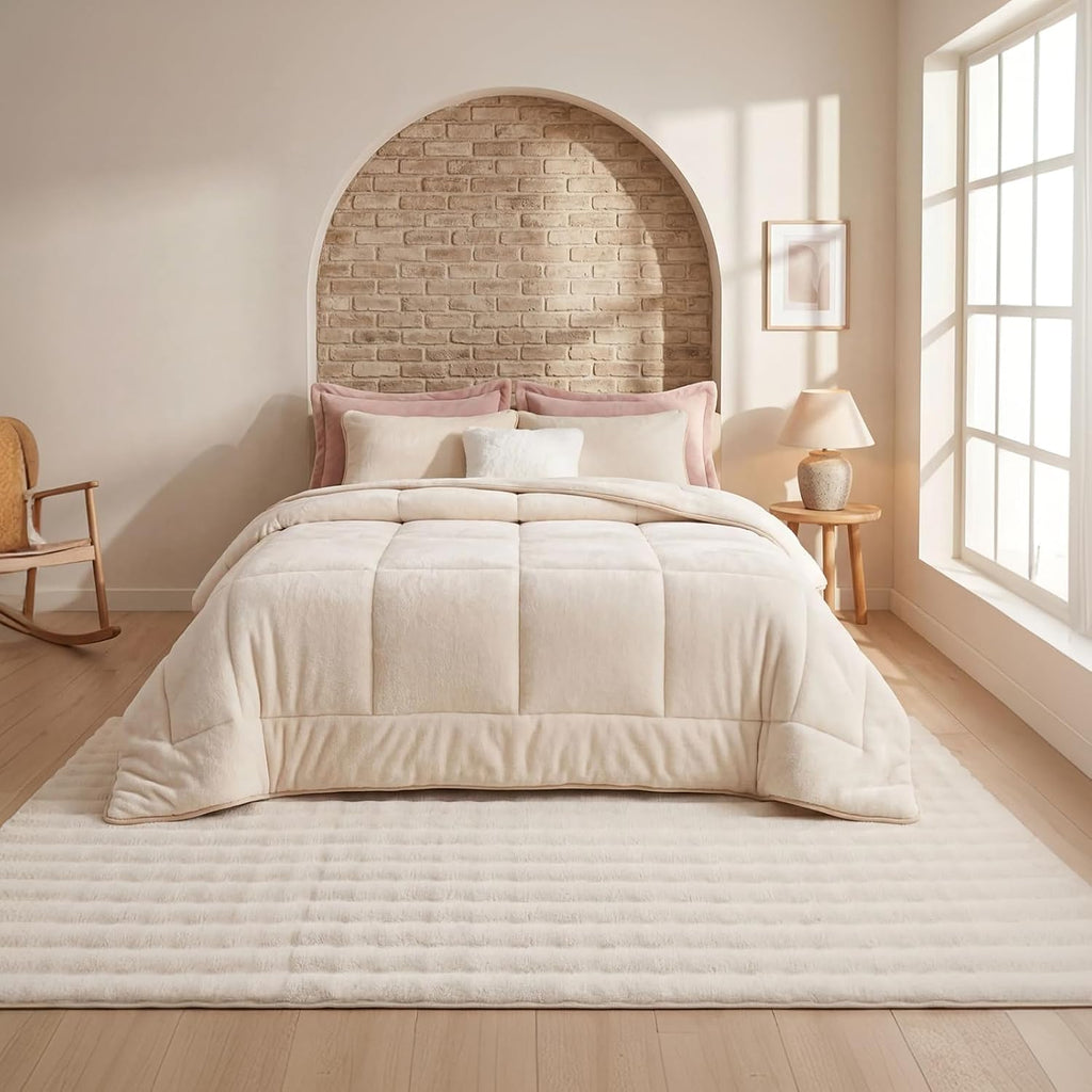 Area Rugs, Fluffy Faux Fur Bedroom Rug, Cream