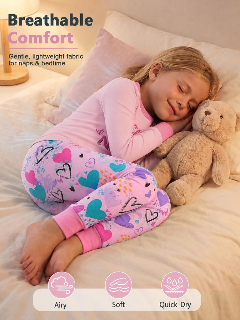 Girl Pajamas Viscose Long Sleeve Sleepwear Snug-Fit Kids Pjs Clothes