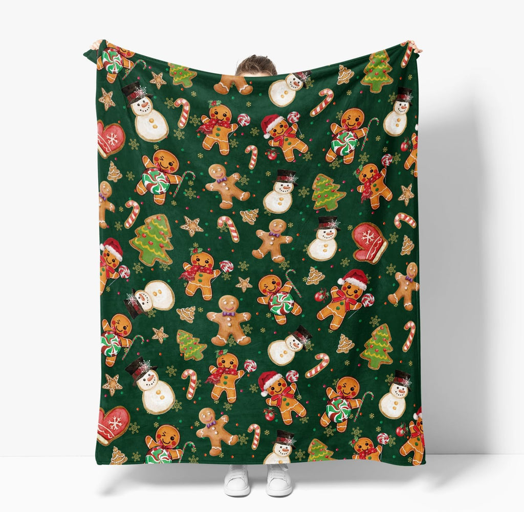 Christmas Green Gingerbread Flannel Throw Blanket 50x60