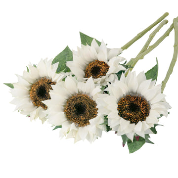 Real Touch Artificial Sunflowers, 4Pcs Faux White Silk Sun