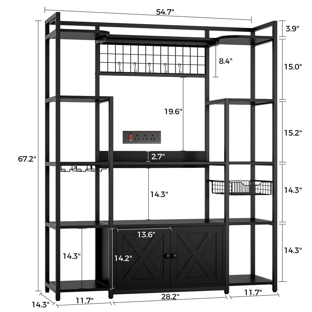 Bakers Rack with Power Outlet, Coffee Bar Cabinet, Vintage Black