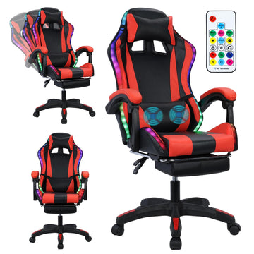 Gaming Chair with Bluetooth Speakers & LED Lights, Ergonomic Massage Computer Chair Height Adjustable, Video Game