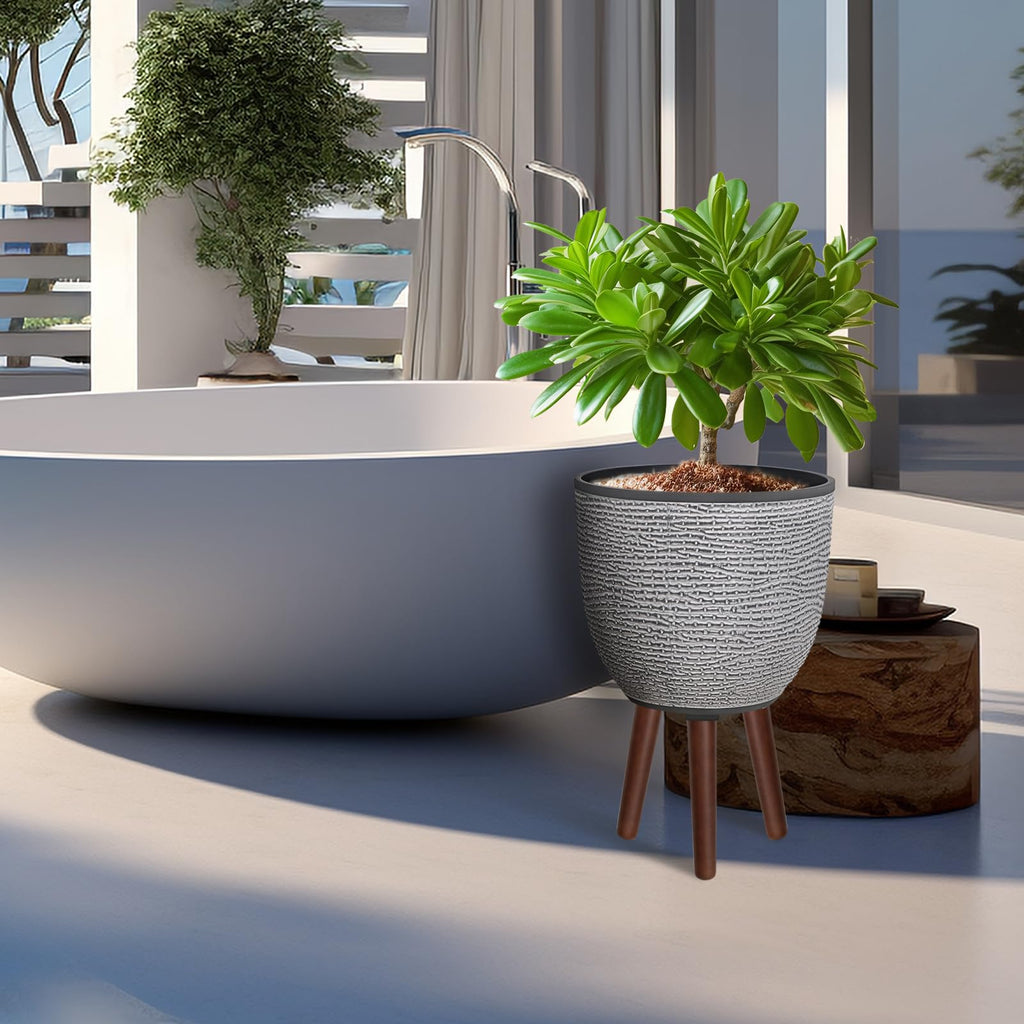 12 Inches Large Decorative Plant Pot with Stand