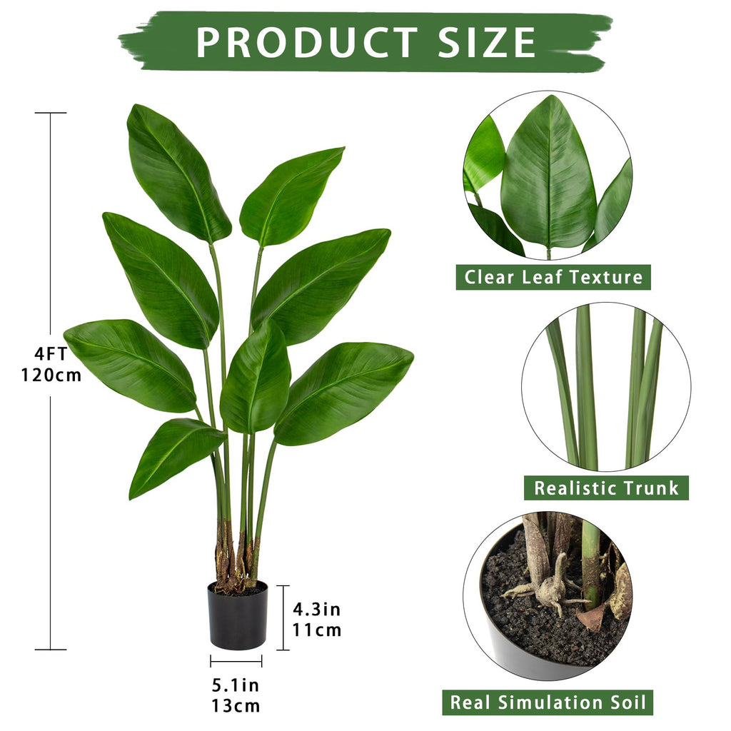 4FT Large Bird of Paradise Artificial Plant Tree with Black Pot
