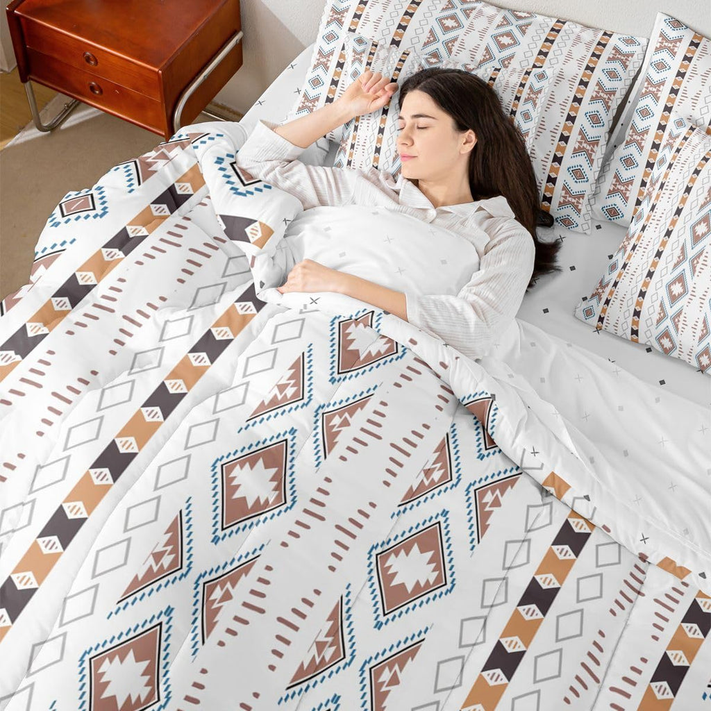 Bohemian Geometric 7 Piece Comforter Set Full Bed in A Bag