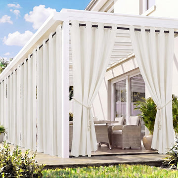 Outdoor Curtains 6 Waterproof Panels with 6 Pcs Woven Curtain Tieback Weatherproof Privacy Drape Curtain Grommet Top