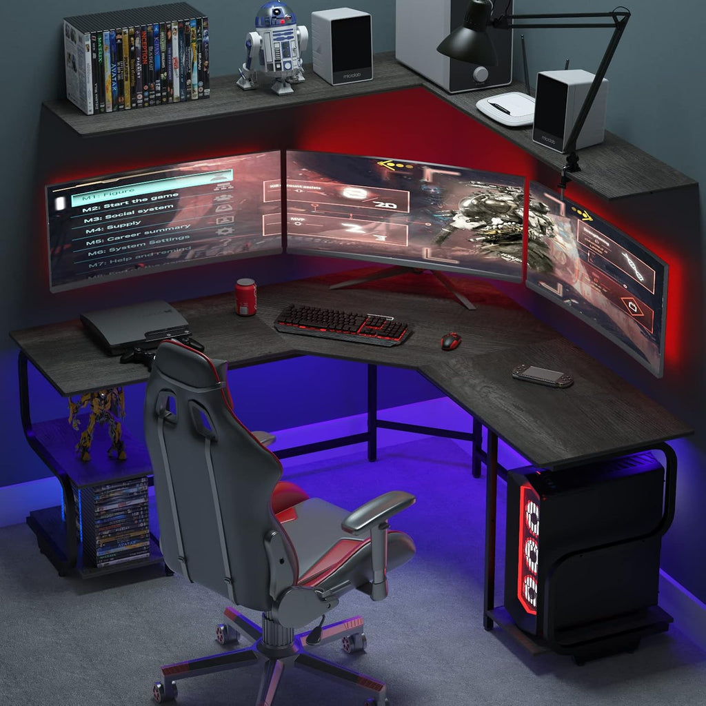 L Shaped Desk with Shelves,64.84" Large Gaming Corner Desk | Modern Computer Desk with Spacious Desktop, 4-Tier Open