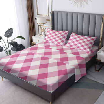 Pink and White Gingham Sheets - Buffalo Check Bed Sheets, Soft Microfiber & Deep Pocket & Wrinkle Free
