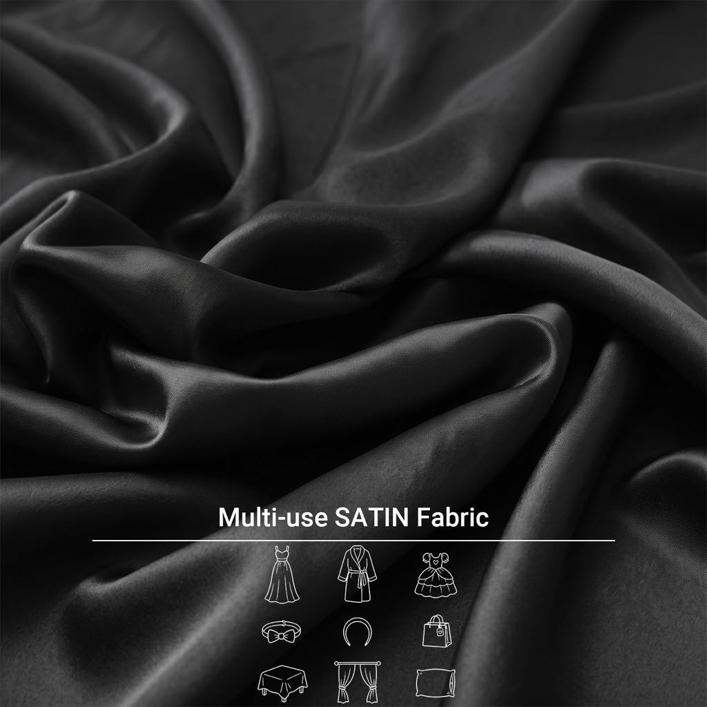 1 Yard Satin Fabric by the Yard, 80 GSM, 55" Wide, Black
