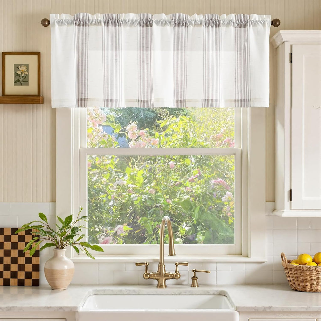 Linen Boxter Stripe Valances for Window 18 inch,Sage Green,1 Panel