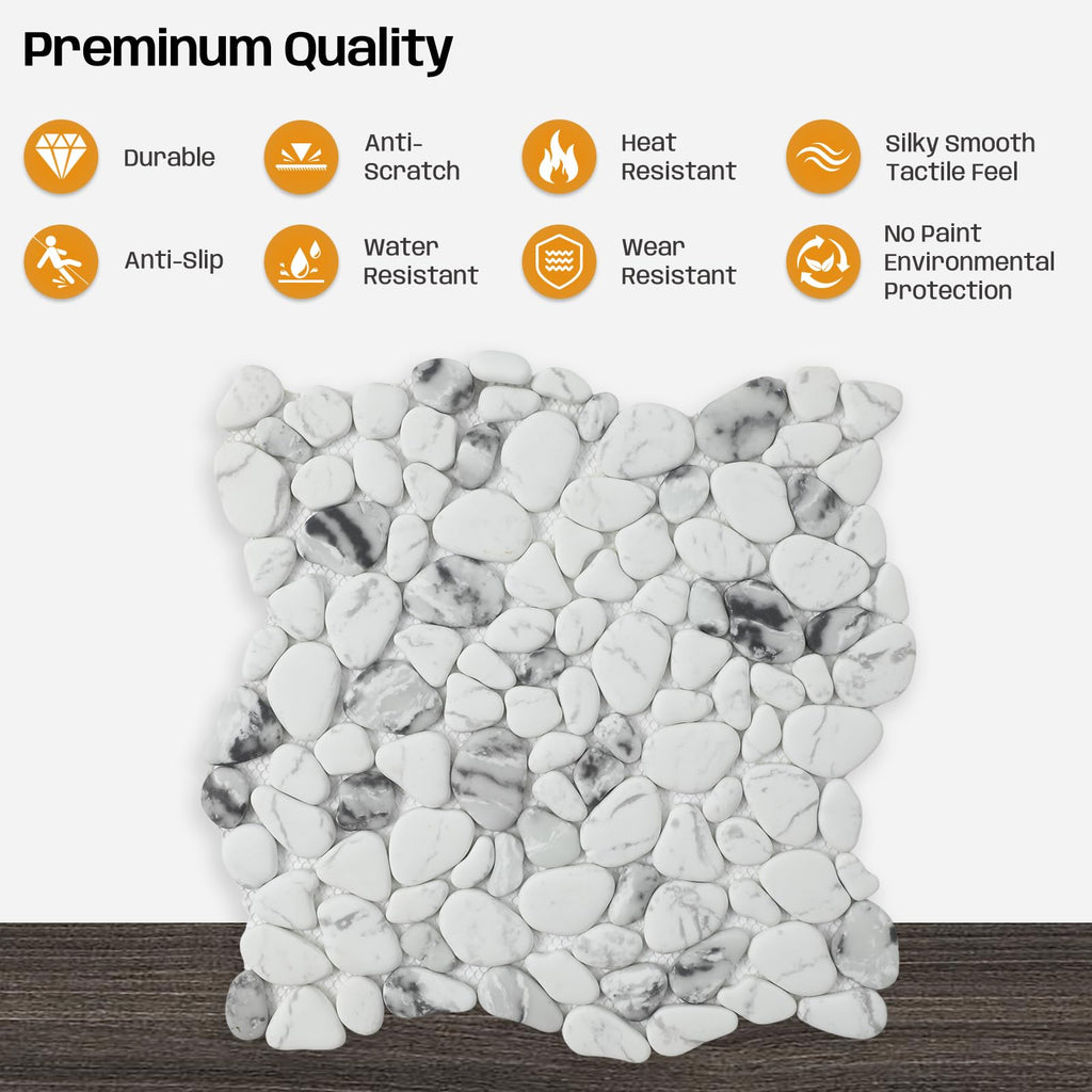Pebble Tile for Shower Floor, 12"X12" Pebble Mosaic Tile, 8 Sheets