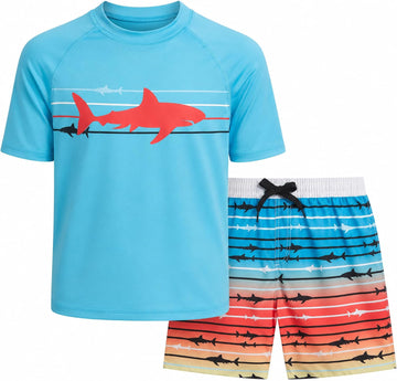 Boys Piece UPF 50 Short Sleeve Rash Guard & Swim Trunks