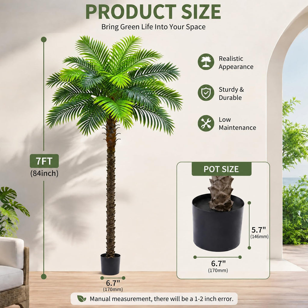 7FT Artificial Phoenix Palm Tree, Faux Coconut for Indoor Outdoor