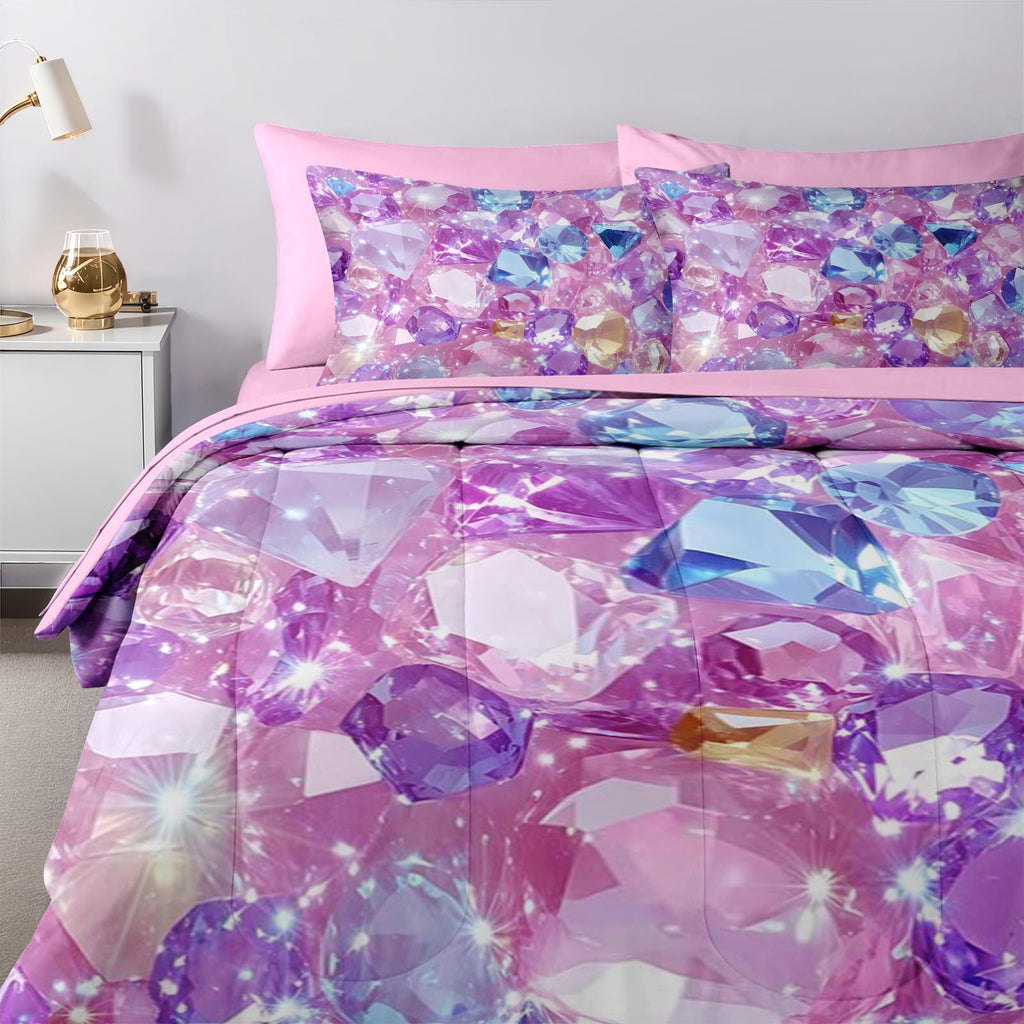 Twin Comforter Set with Sheets, 5 Pieces Crystal Pink Bedding