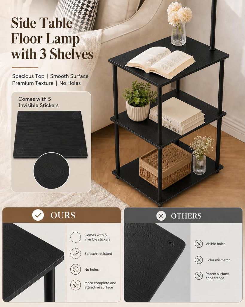 Floor Lamp with Table, Side Table, 3 CCT 9W LED Bulb