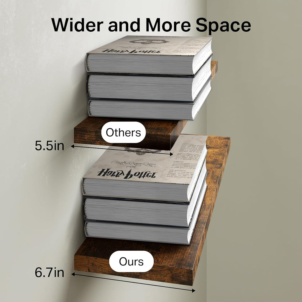 Floating Shelves for Wall, Set of 3, 22.5 Inch Rustic Wood Wall Mounted Shelving , Hanging Display Decor Book Shelf