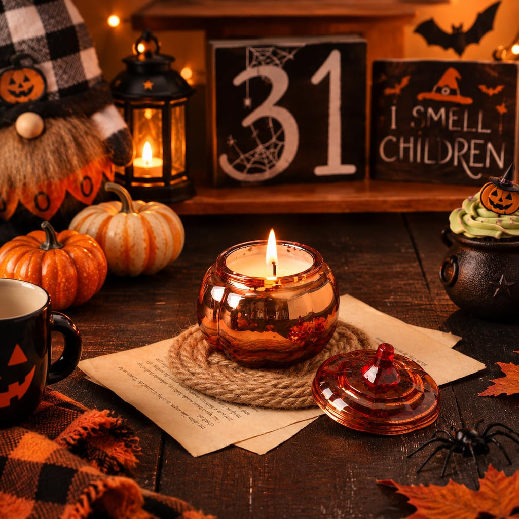 Pumpkin Shaped Candles 3 Pack, Fall Pumpkin Spice Scented Candles 15oz