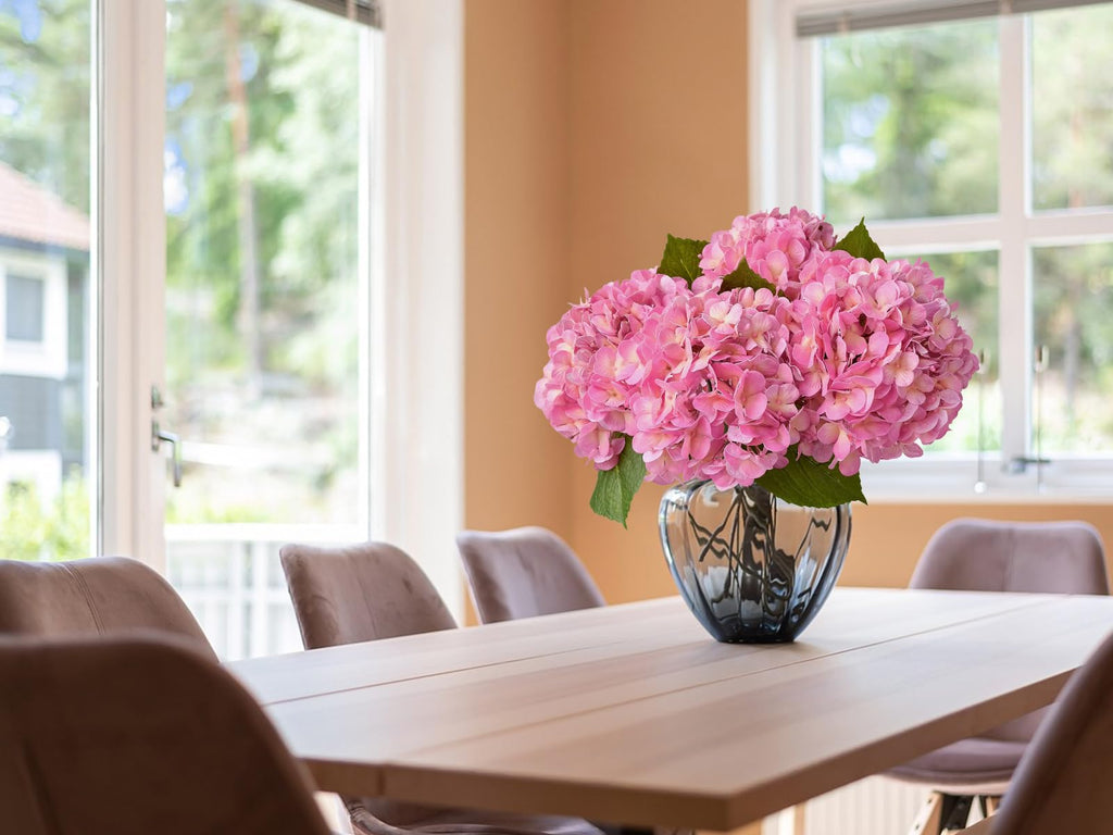 4PCS 20'' Bright Pink Real Touch Hydrangeas Latex Artificial Flowers for Baby Shower Birtiyday Wedding Pink Partry