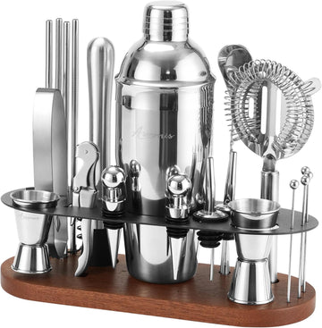 23-Piece Cocktail Shaker Set with Stand, 304 SS, Bartender Kit Gift - Set of 23