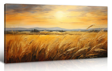 Large Farmhouse Wheat Canvas Art, Rustic Landscape Prints, 20x40