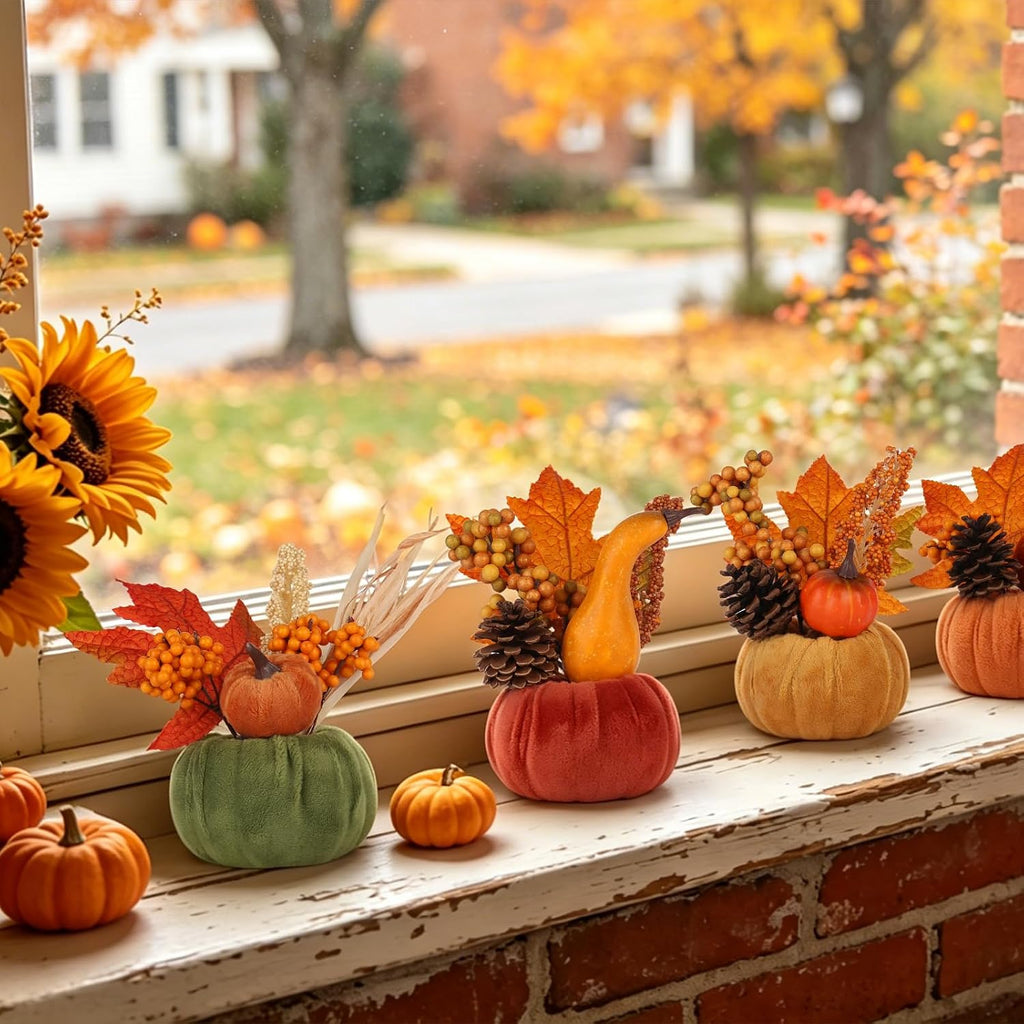 Fall Thanksgiving Pumpkins Decor for Autumn Home Indoor Decorations - Set of 5