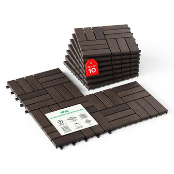 Interlocking Deck Tiles 9.6 SQFT - 10PCS Waterproof Acacia Wood Patio Tiles, Flooring Tiles for Indoor and Outdoor
