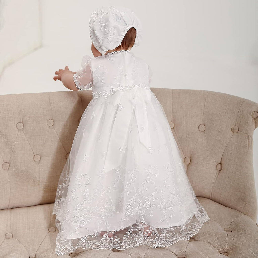 Baby Girl Baptism Dress 3PCS Infant Embroidered Christening Formal Gowns Outfit for Party Wedding