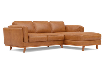 Artisan Full Leather Sofa - Pure Full Italian Nappa Leather Couch, Solid Wood Accent, Ultimate Comfort (Cognac, Right